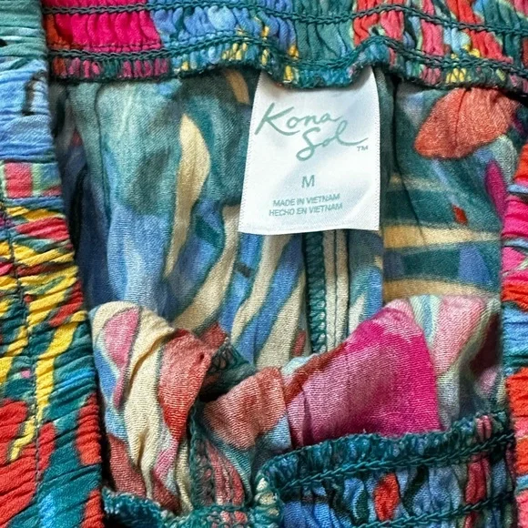 Kona Sol Palazzo Pants Smocked Waist Swim Cover Up Resort Wear Beach Size M - Picture 5 of 5